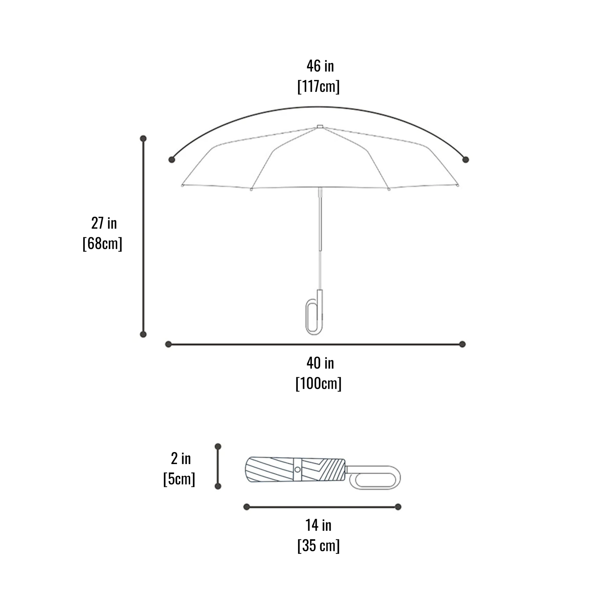 Everyday Umbrella with Never-Forget Carabiner Handle, Sizes (Imperial and Metric)